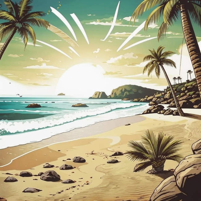 Живописный пляж