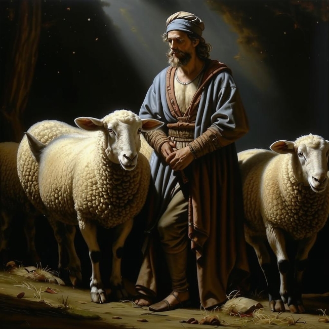 Пастух с овцами