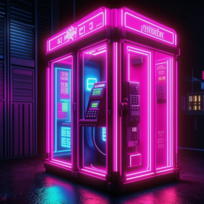 Неоновая телефонная будка