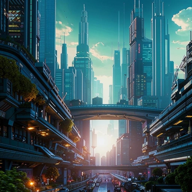 Кибернетический городской пейзаж
