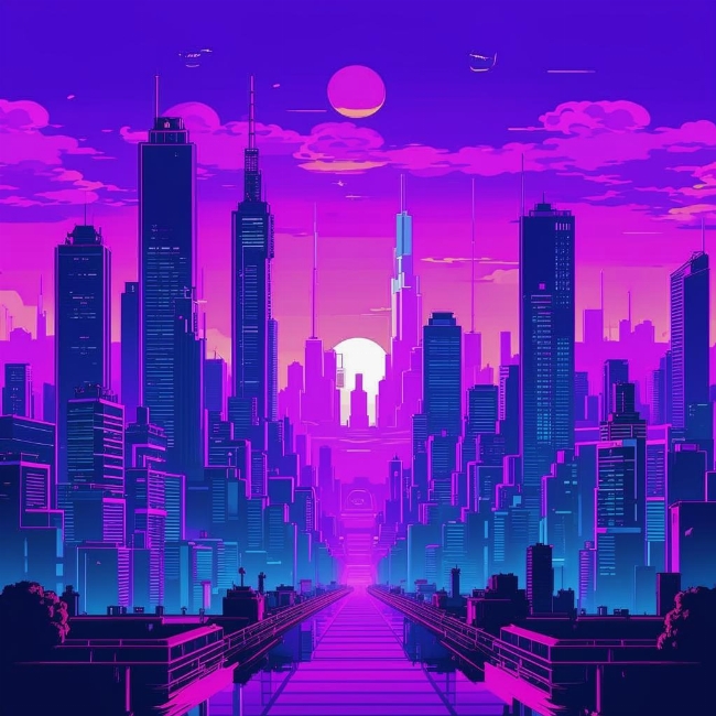 Городской пейзаж в стиле vaporwave