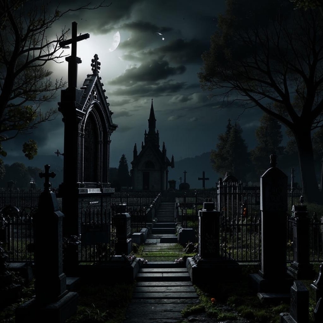 Кладбище при лунном свете