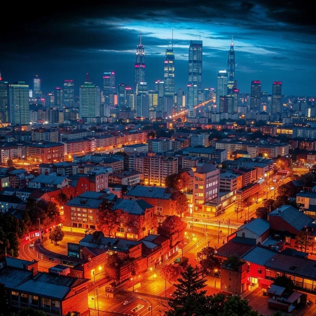 Сияющий городской пейзаж