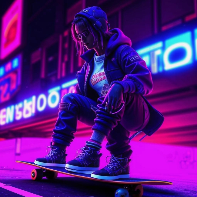 Скейтер в неоне