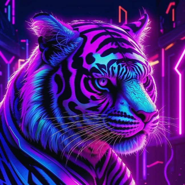 Тигр с неоновыми глазами