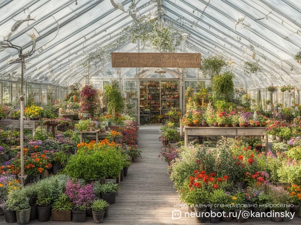 Утренний свет в спокойном садовом центре промт для нейросети Кандинский, 16:9