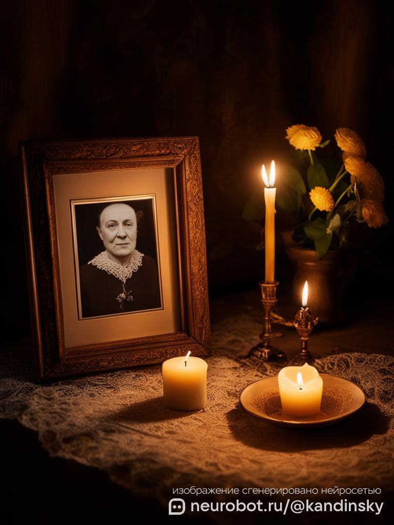Уголок памяти на столике в русском доме, освещенный свечой промт для нейросети Кандинский, 9:16