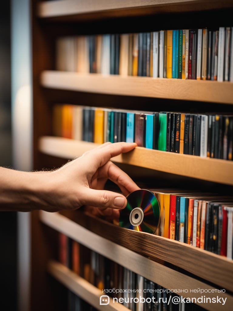 Специализированные магазины по продаже cd, dvd и блю-рей дисков: музыкальных, видео и компьютерных игр промт для нейросети Кандинский, 9:16