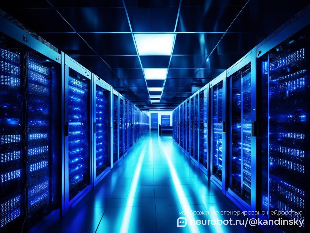 Современный и стильный центр обработки данных промт для нейросети Кандинский, 16:9