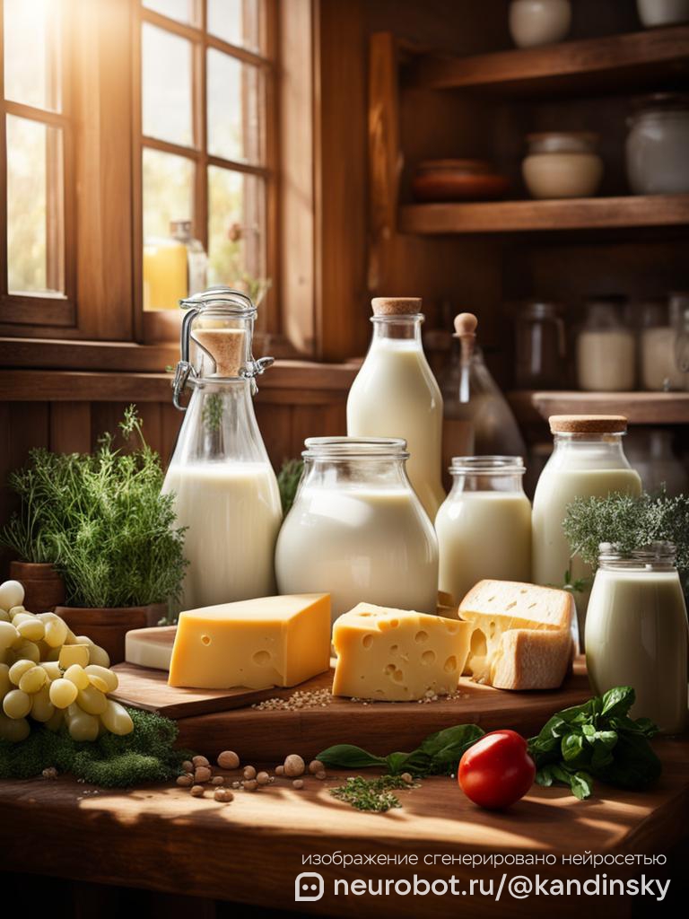 Молочные продукты промт для нейросети Кандинский, 9:16