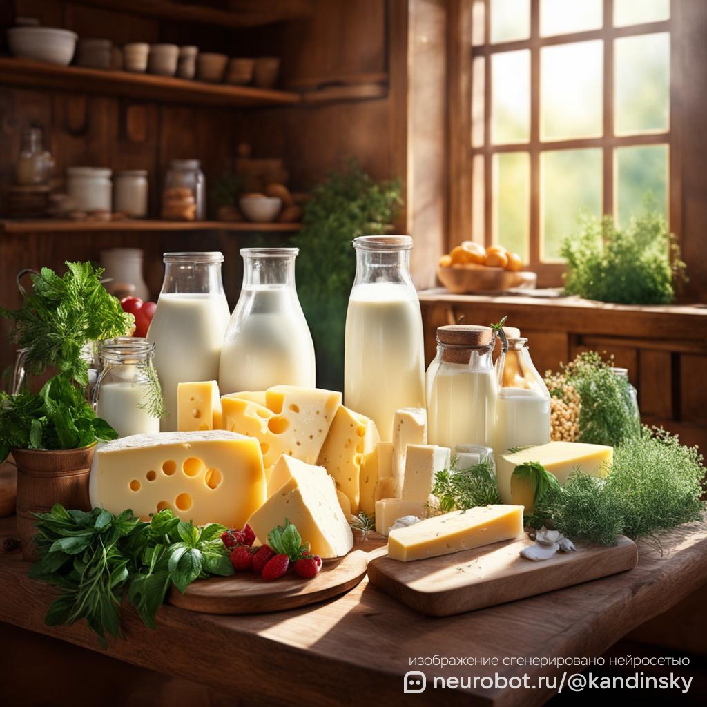 Молочные продукты промт для нейросети Кандинский, 1:1