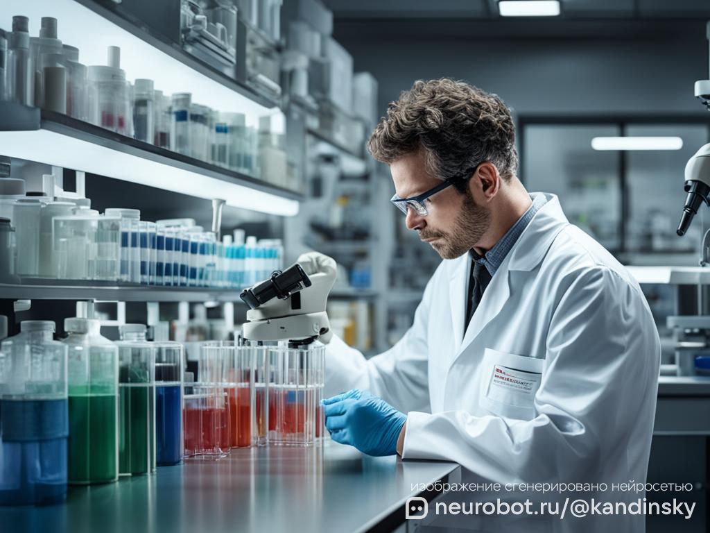 Лаборатория, специализирующаяся на исследовании порошковых красок промт для нейросети Кандинский, 16:9