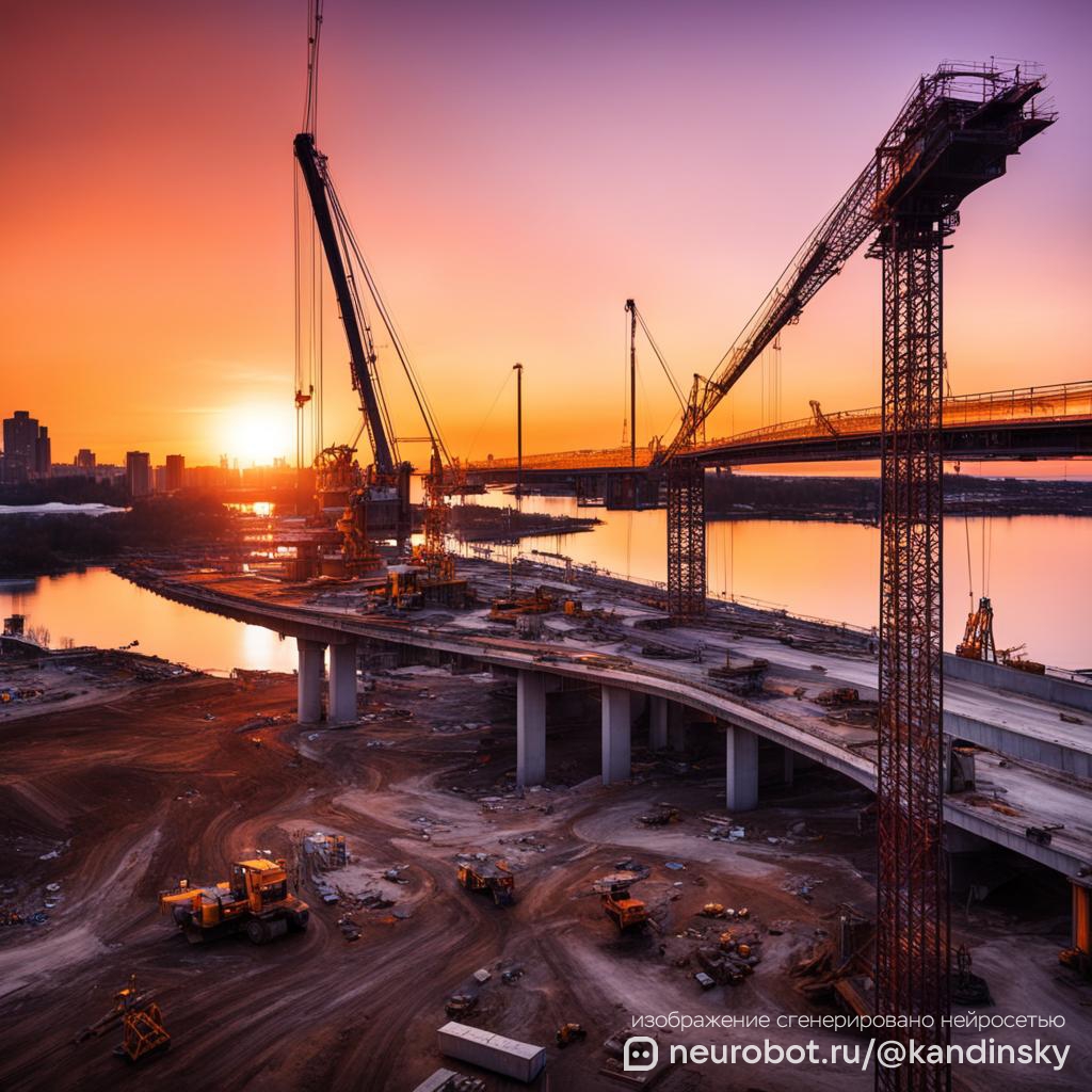 Строительство, ремонт мостов, дорог промт для нейросети Кандинский, 1:1