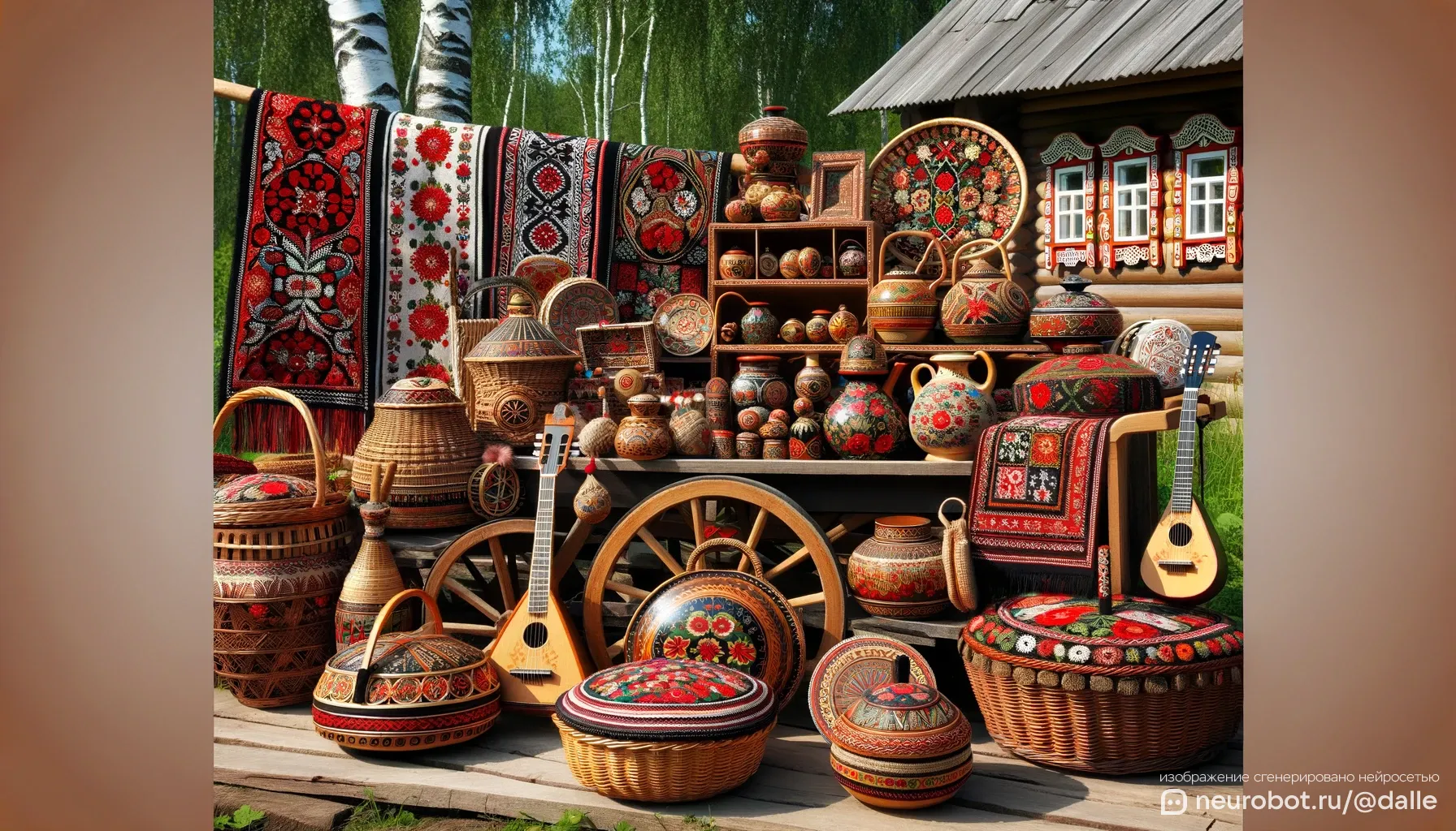 Яркий дисплей русских народных промыслов промт для нейросетей