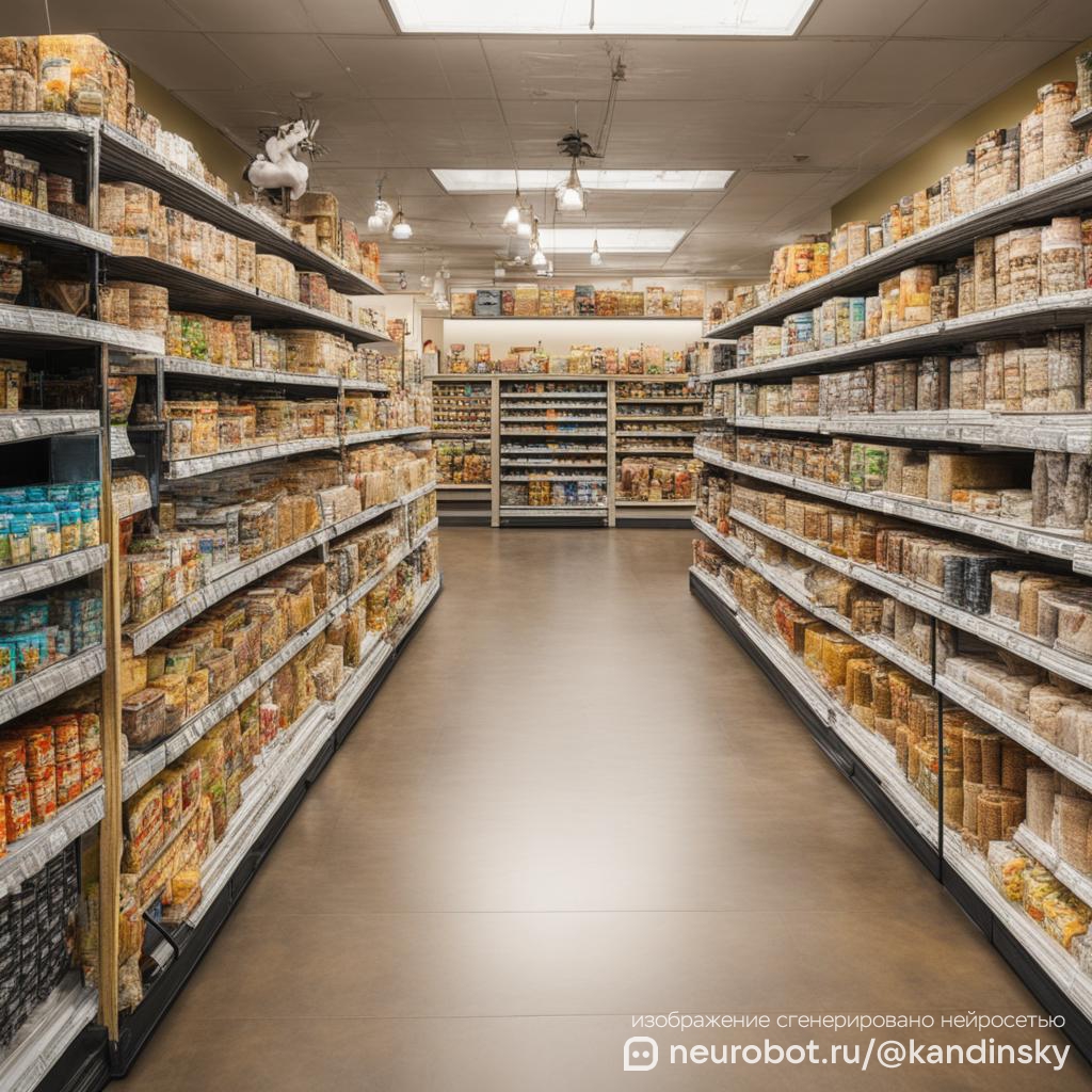 Раздел товаров для собак в зоомагазине промт для нейросети Кандинский, 1:1